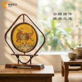 锦程东方非遗云锦双面可旋转胡桃木屏风新中式 摆件特色非遗文化
