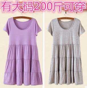 加肥宽松背心裙蛋糕裙 打底裙胖mm短袖 夏2020连衣裙新款 莫代尔大码