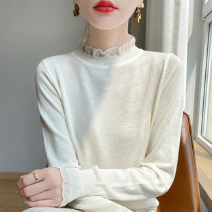 2025新款 高领内搭宽松上衣洋气木耳边毛衣1219e 蕾丝针织打底衫