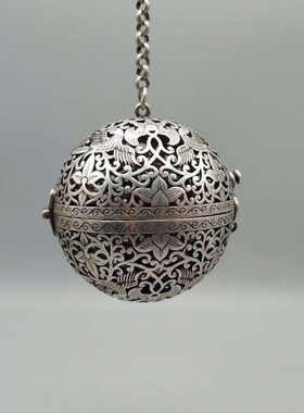 清仓香炉香熏球倒流香吊炉花鸟纹香球陀螺平衡镂空白铜挂件