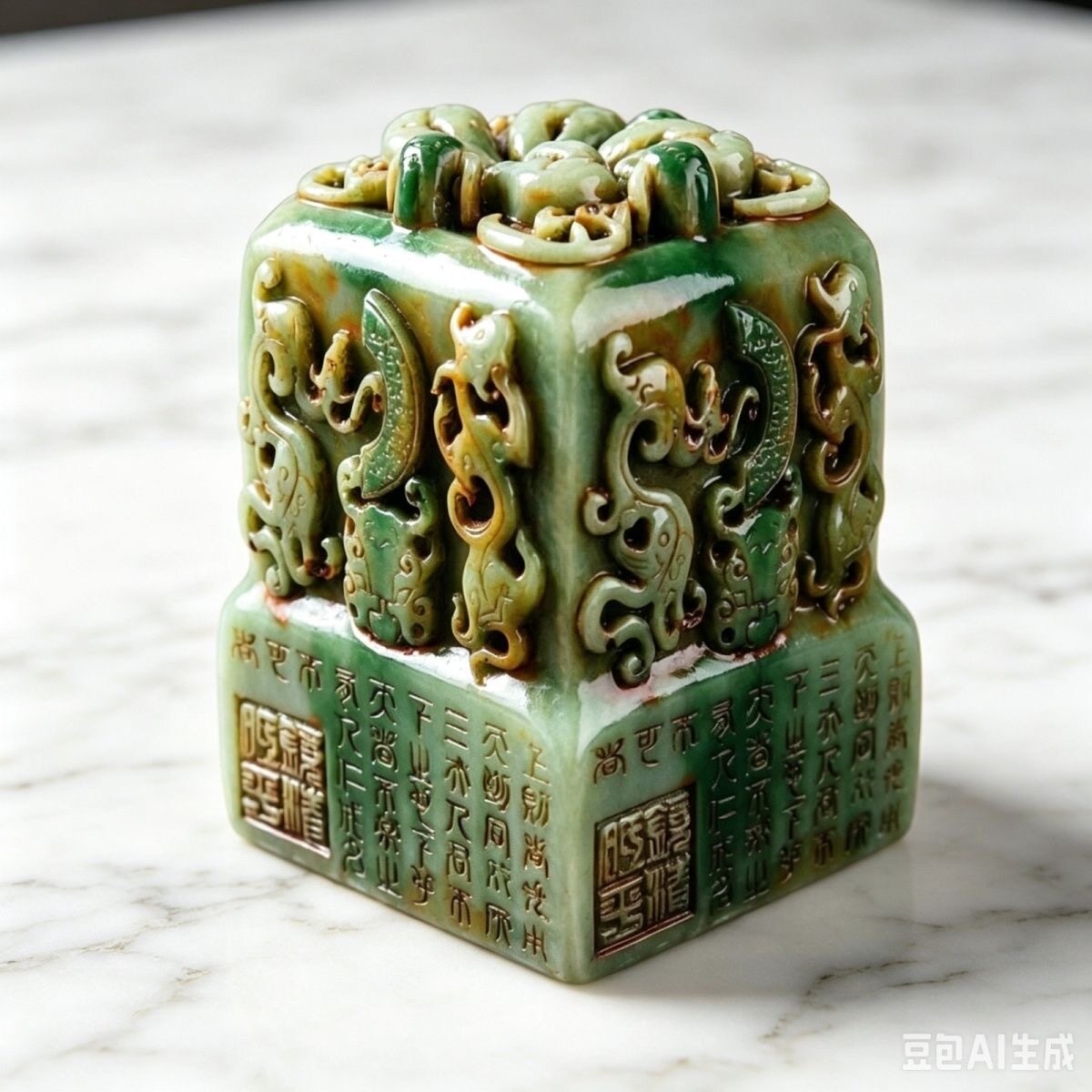 仿古寿山龙纹玉玺摆件雕刻篆字仿古镂空瑞兽印玉玺大印