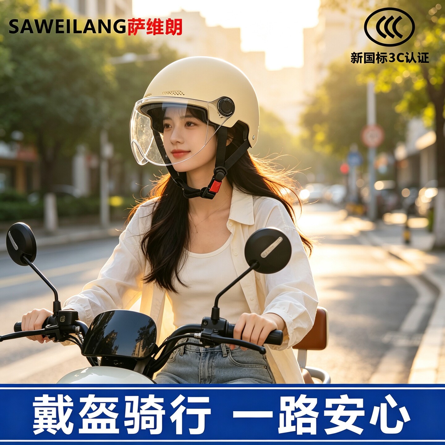 骑行装备电动车头盔夏季防晒半盔男女透明镜片四季通用电瓶摩托车