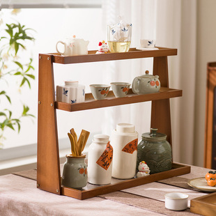 中式桌面杯架博古架茶室茶具紫砂壶摆放架子桌上多层摆件展示架子