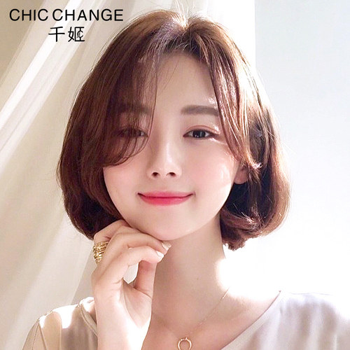千姬假发女短发真发全头套式短发波波头圆脸自然真发套 - 封面