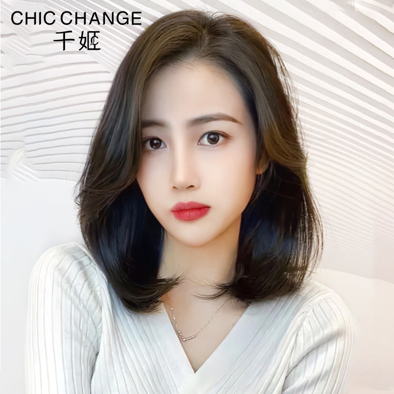 千姬假发短发女八字刘海全真人发圆脸发型真发头套自然减龄锁骨发