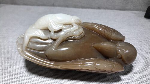 和田玉糖白料鹰钓鱼（仿老工艺）