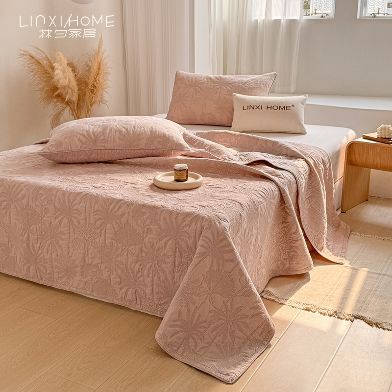 林夕·新品床盖三件套 巴厘纱吸湿透气四季全棉花绗缝椰子树床品