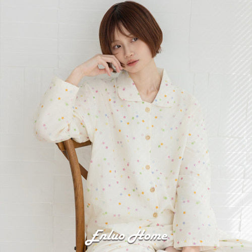 EnluoHome  小翻领纱布系列全棉卡通兔子家居服均码睡衣纯棉春季