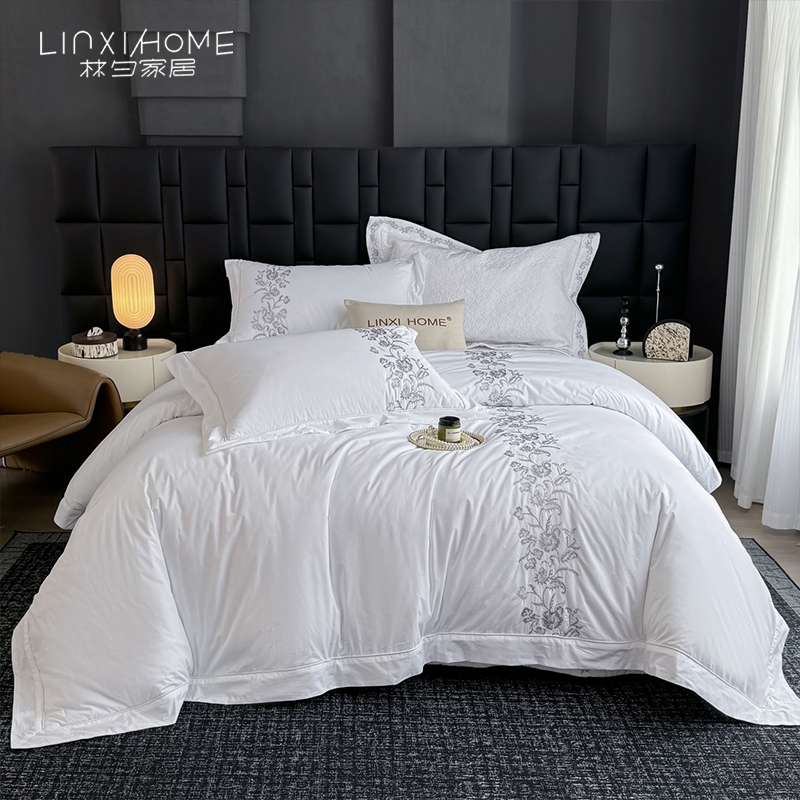 林夕·海棠花颂 高端系列床盖七件套 纯棉欧式刺绣绗缝全棉床盖