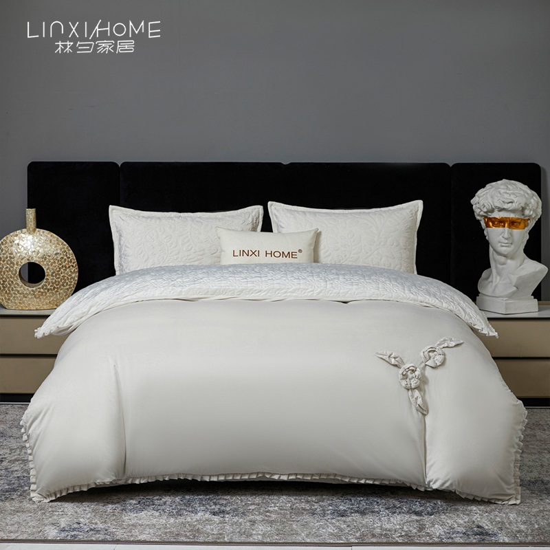 林夕家居LINXIHOME 梦叶 荷兰绒绗缝床盖三件套秋冬绒四件套夹棉