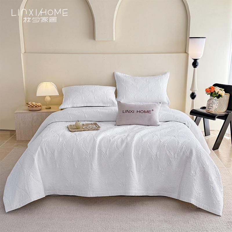 林夕·春不晓 全棉床盖三件套 5色纯色棉花绗缝夹棉床盖