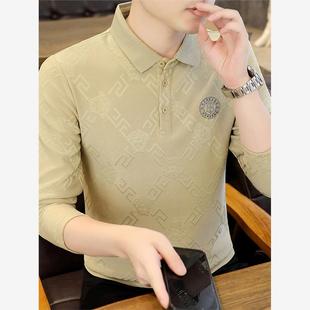 休闲潮流翻领POLO衫 香港专柜春秋季 韩版 长袖 高端带领打底 t恤男士