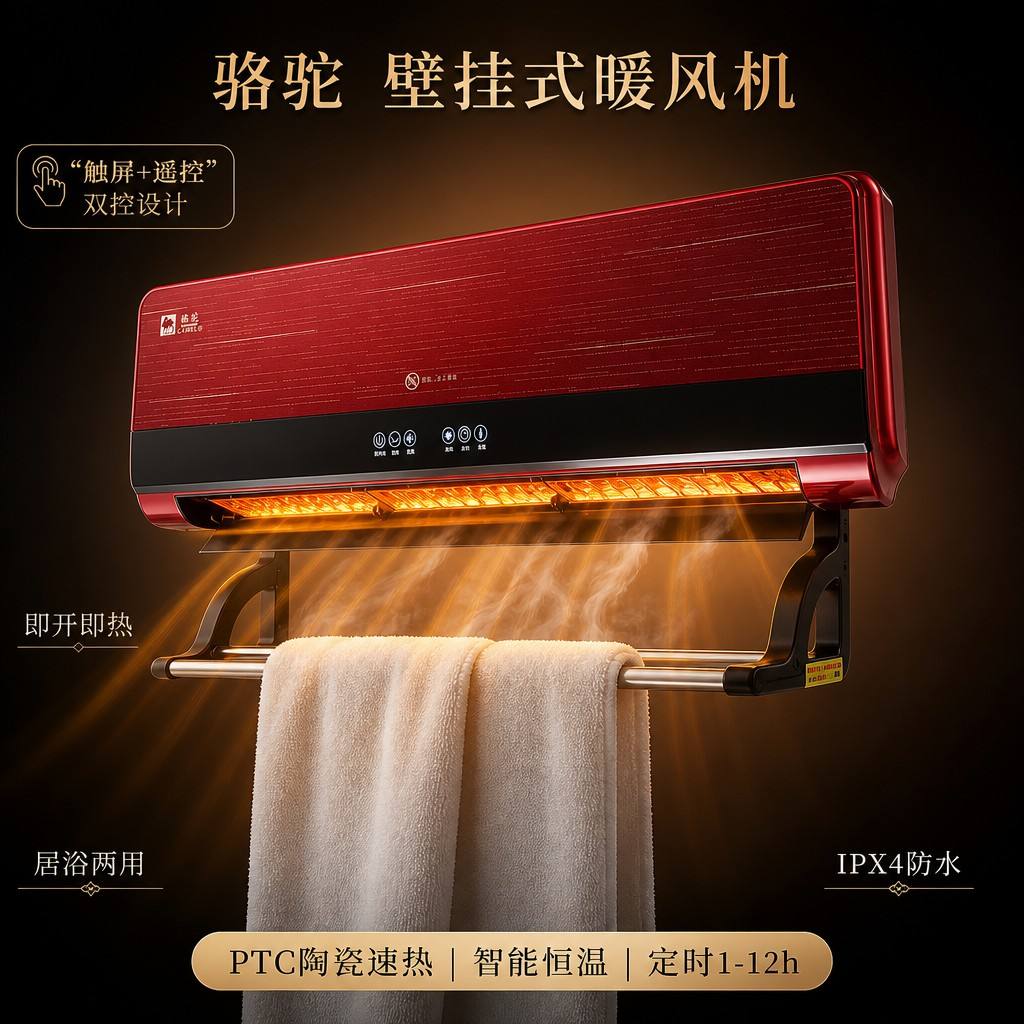 居浴两用壁挂式PTC陶瓷速热大面积冷暖功率防水遥控取暖器暖风机