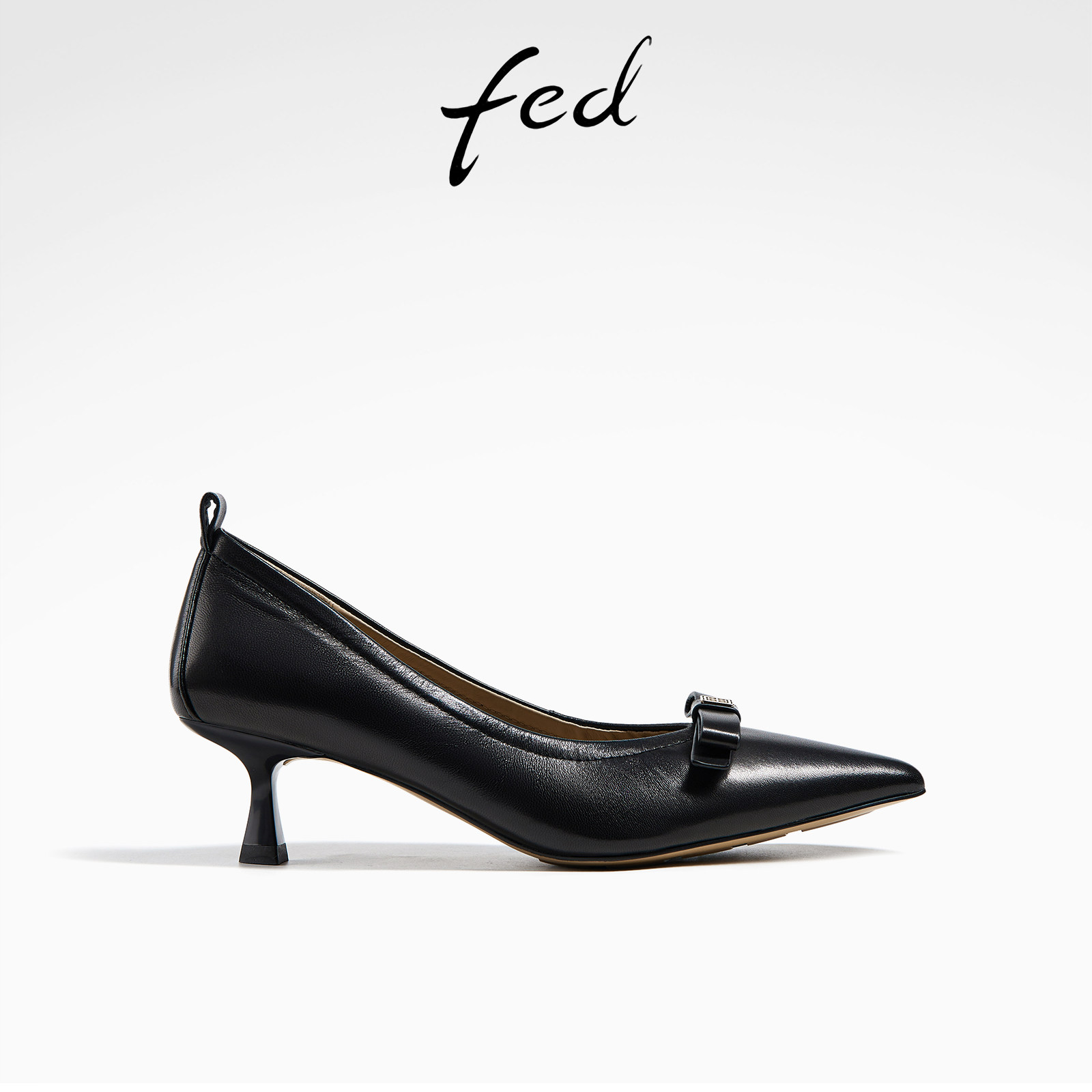 fed尖头单鞋春季新款女鞋中跟高跟鞋一脚蹬真皮鞋女款D0316-ZC216,女鞋,浅口单鞋,淘宝优惠券,粉丝福利购,淘宝优惠卷