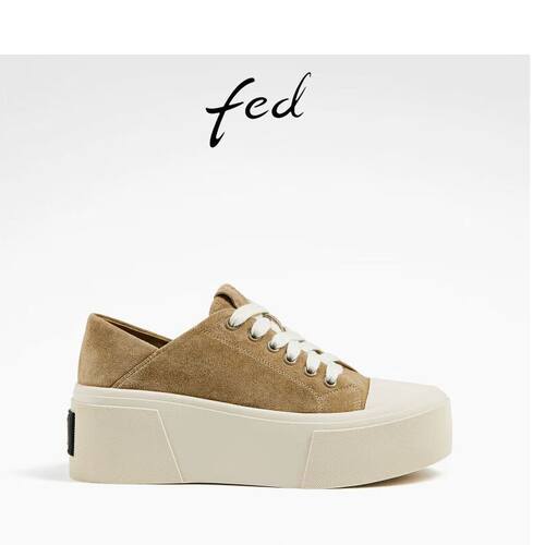 FED厚底板鞋女春秋季女鞋复古增高鞋真皮休闲鞋女款D0722-YA058