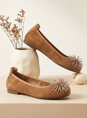 fed牛皮烟花水钻26夏季新款女鞋真皮平底单鞋妈妈鞋豆豆鞋女