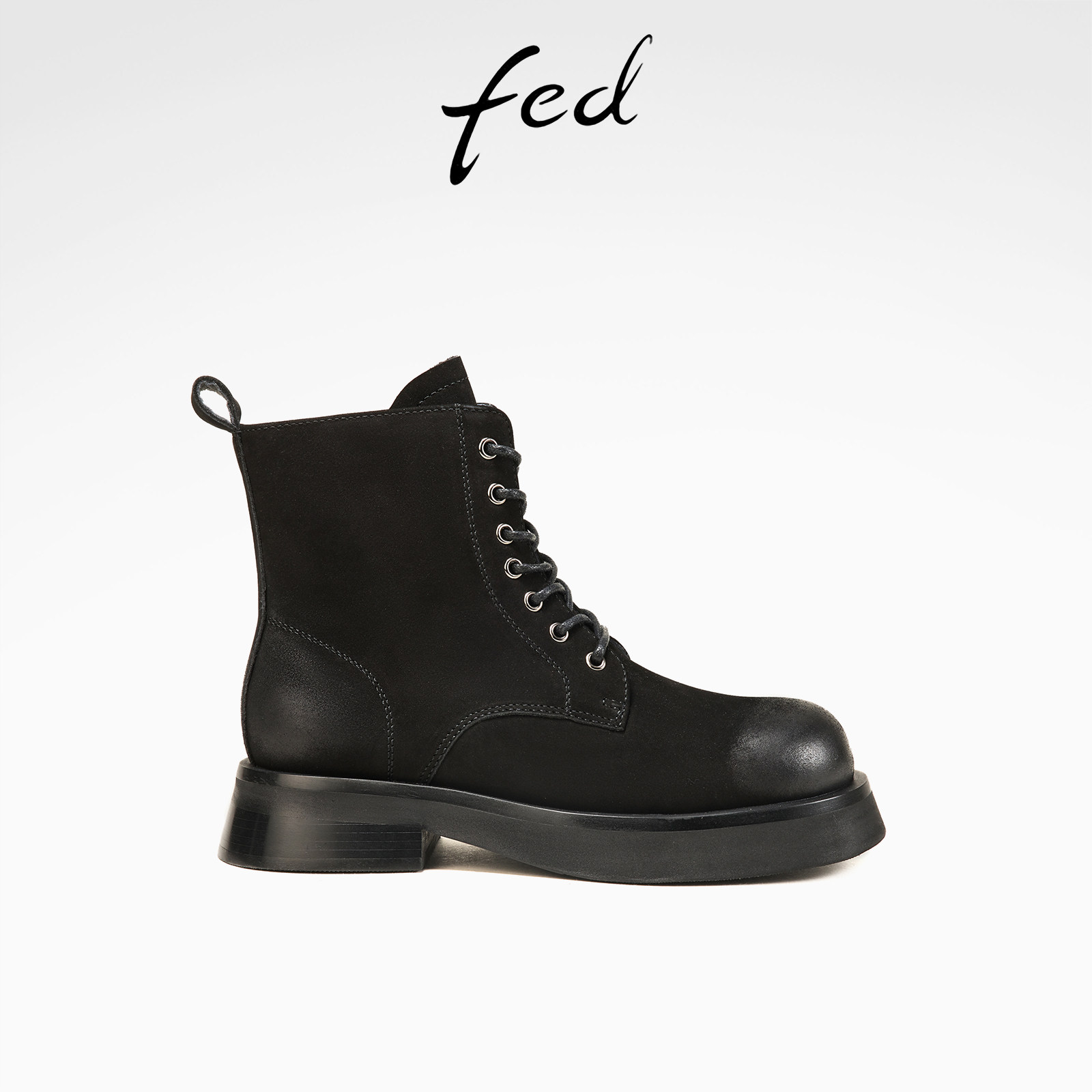 fed粗跟马丁靴冬季新款女靴黑色短靴工装靴时装靴女款D1015-YA629