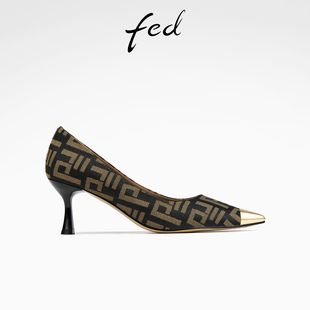 fed尖头单鞋秋季新款女鞋职业一脚蹬复古高跟鞋女款S0815-ZCA516