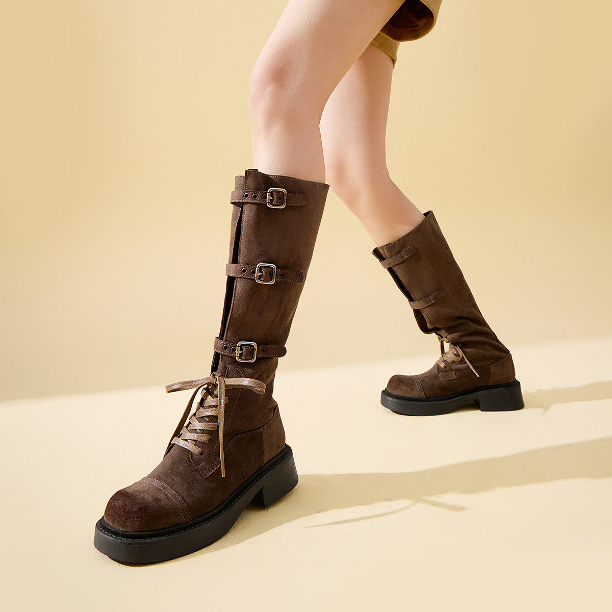 fed工程师扣带冬季粗跟厚底靴子女靴高筒靴猎户靴西部靴骑士靴女