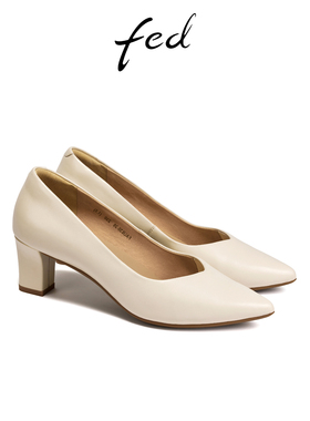 fed法式小皮鞋夏季新款女鞋浅口单鞋白色高跟鞋女款S0602-YLA630