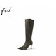 FED长靴冬季 YAB332 靴瘦瘦靴女1022 新款 靴子反绒细跟显瘦百搭时装