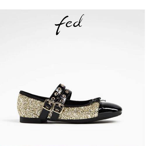 FED金色玛丽珍鞋秋季新款女鞋浅口单鞋亮片芭蕾鞋女款D0731-ZF101