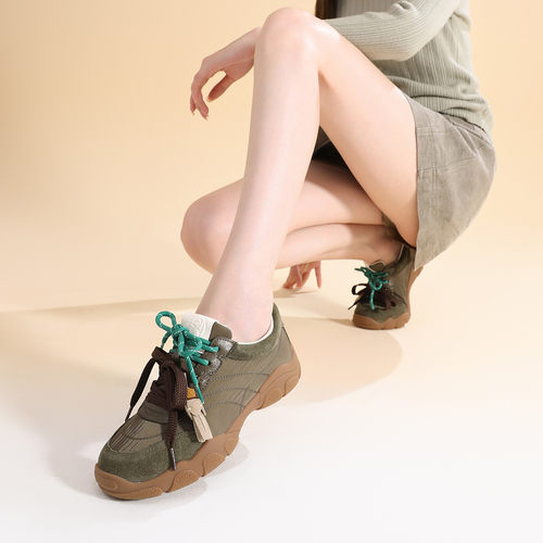 fed秋季女鞋羊皮垫耐磨厚底复古休闲运动鞋板鞋德训鞋女