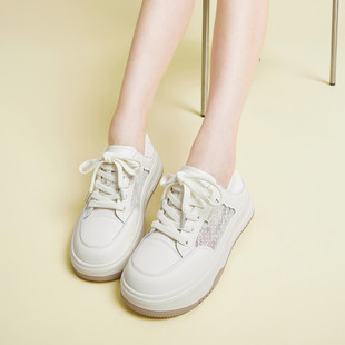 女 松糕厚底运动休闲一脚蹬真皮垫网面小白鞋 fed女鞋 秋季