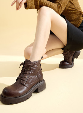 fed英伦风短靴冬季新款女靴粗跟马丁靴厚底时装靴女S1201-ZCA703