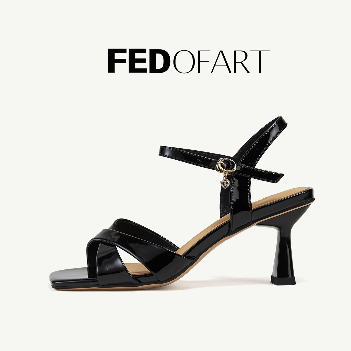 fed头层牛漆皮羊皮垫女凉鞋夏季露趾细高跟一字带罗马凉鞋女真皮