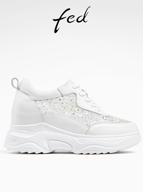 fed白色老爹鞋夏季新款女鞋水钻网面休闲鞋增高鞋女D0417-YAB712