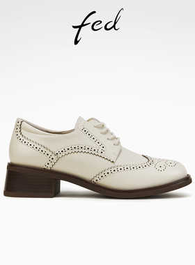 fed白色布洛克鞋春季新款女鞋雕花小皮鞋牛津鞋女款D1228-ZCA788
