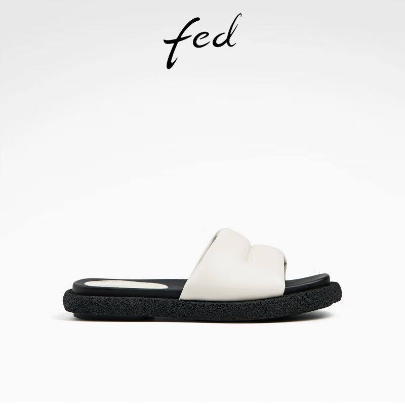 fed一字带真皮凉拖鞋夏季新款女鞋舒适户外拖鞋女款D0420-YAB695