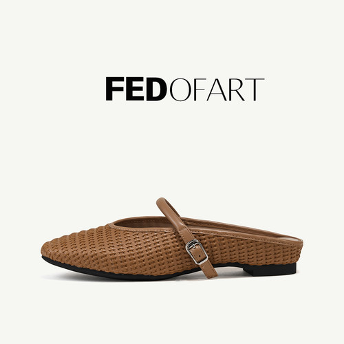 fed夏季编织拖鞋圆头包头平底后空玛丽珍单鞋穆勒半拖鞋女