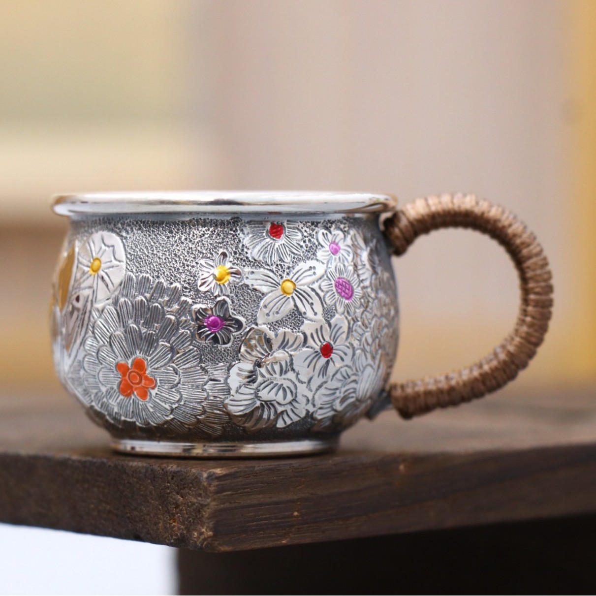 纯银茶杯子999手工银水杯银茶缸子大容量办公马克