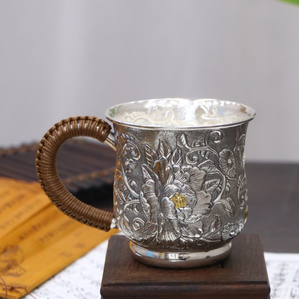 正品主人办公银杯纯银茶杯子9999手工银水杯大容量中式家用喝茶杯