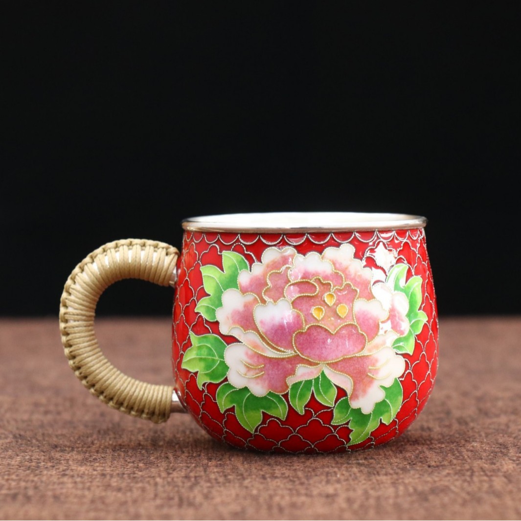 景泰蓝正品主人办公银杯纯银茶杯子9999手工银水杯大容量中式家用