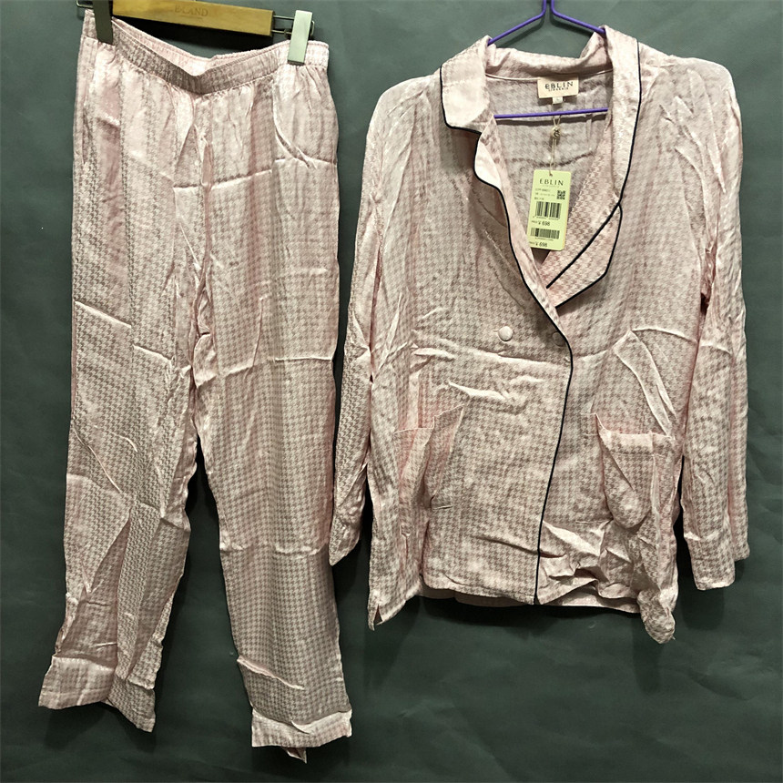 衣恋旗下EBLIN粉红J6优雅千鸟格富贵女士家居服套装ECPPB88011