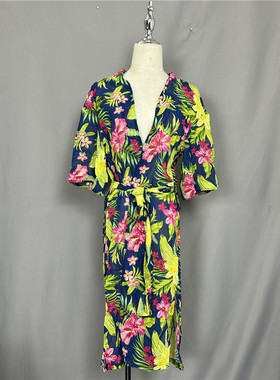 衣恋旗下EBLIN 热带元素花色中袖沙滩女士罩衫披纱ECAR 824022