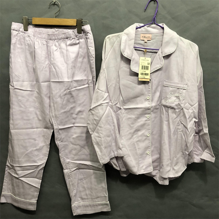 衣恋旗下EBLIN 紫罗兰色J7纯棉舒适春秋长袖家居服套装ECPPB61E11