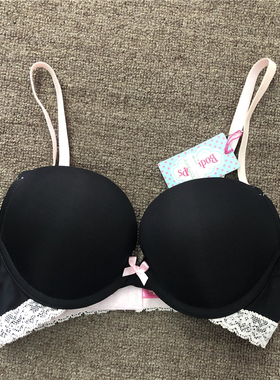 衣恋旗下body pops黑色U01/T02光面蕾丝甜美蝴蝶结文胸BCBR724S11