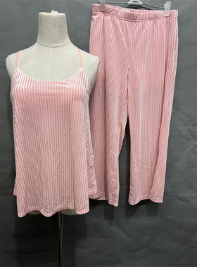 衣恋旗下body pops桃红色P21家居睡袍上下分体女士套装BCFL849A21