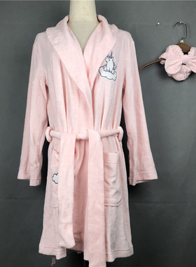 衣恋旗下body pops甜美粉色带束发带女士睡袍家居服BCGN838A11