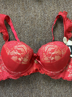 衣恋旗下EBLIN 红色本命年婚礼专用精美网纱女士文胸ECBR862011