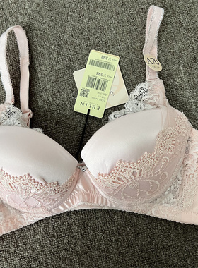 衣恋旗下EBLIN 甜美粉色华丽刺绣网纱缎面聚拢女性文胸ECBR849031