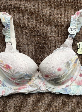 衣恋旗下EBLIN 甜美碎花上托聚拢蕾丝木耳边可爱女文胸ECBR823011