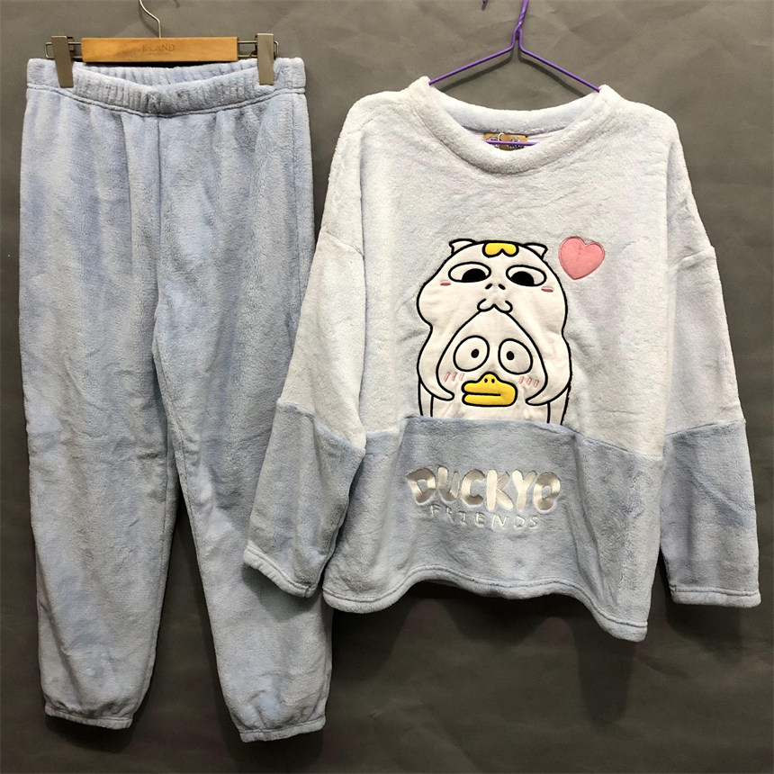 body pops 浅蓝J10秋冬珊瑚绒可爱卡通女士家居服套装BCPPB4TD21