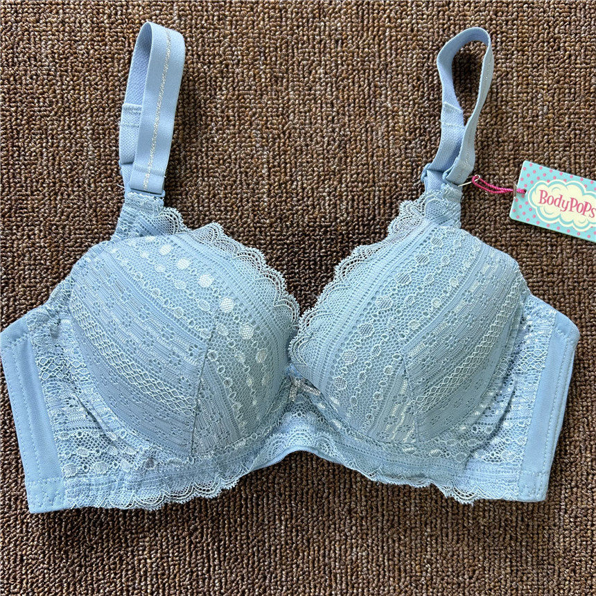 衣恋旗下body pops 浅蓝蕾丝聚拢收副乳有钢圈女士内衣BCBR84TB31
