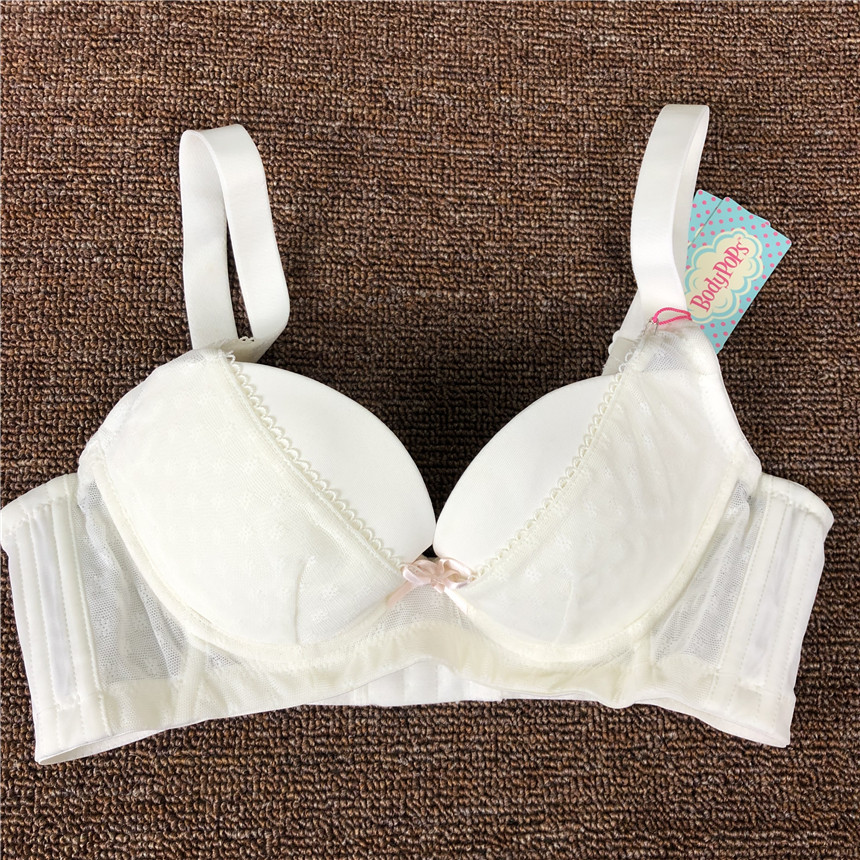 雪花网纱纯白有钢圈收副乳女文胸