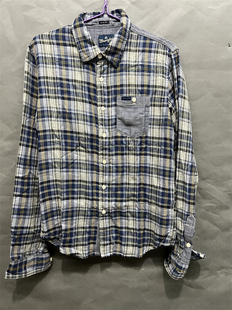 777B2C 威格Wrangler经典 孤品WR3藏青色格子牛仔元 素男士 衬衫